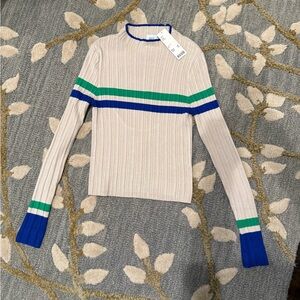 Chic Ribbed Sweater with Stripes